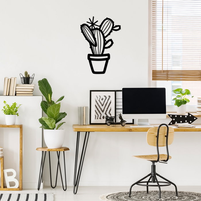 Wallity Cactus - 464 Escultura de Pared de Metal Negra